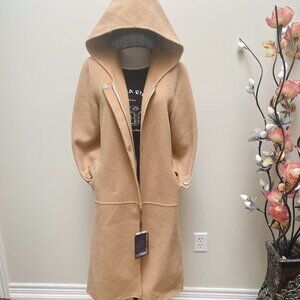 NWT Women’s Camel Double Sided Wool Coat with Hood Winter Overcoat